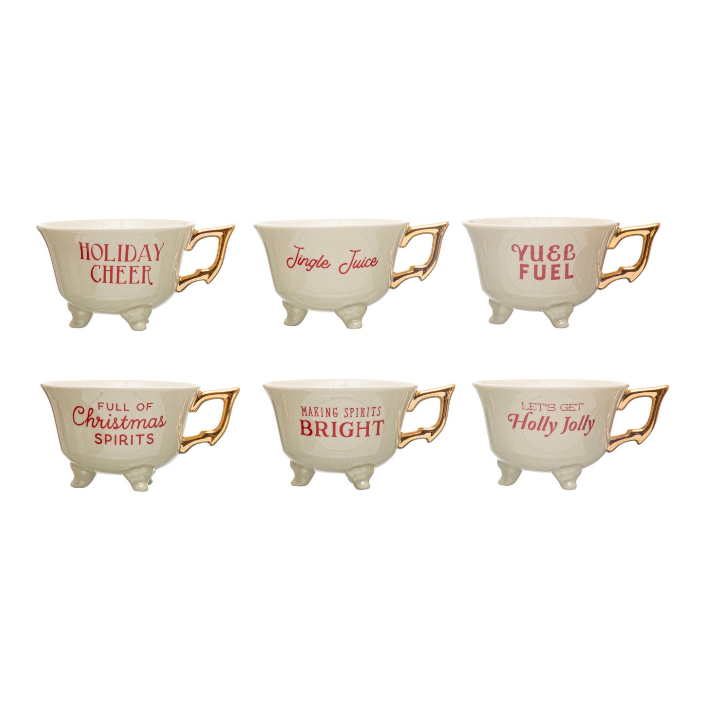 6 oz. Stoneware Footed Teacup w/ Saying & Gold Electroplating, 6 Styles