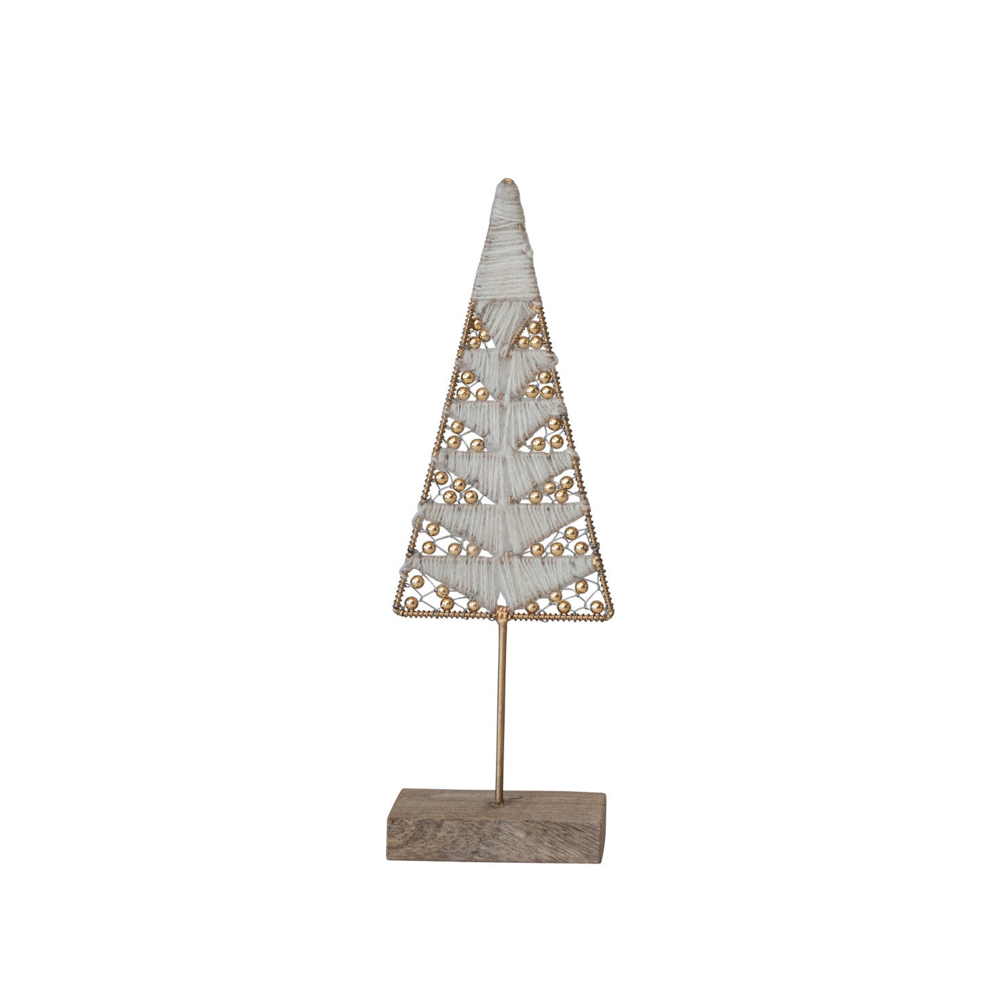 Metal & Glass Beaded Tree w/ Sequins & Mango Wood Base, Gold Finish