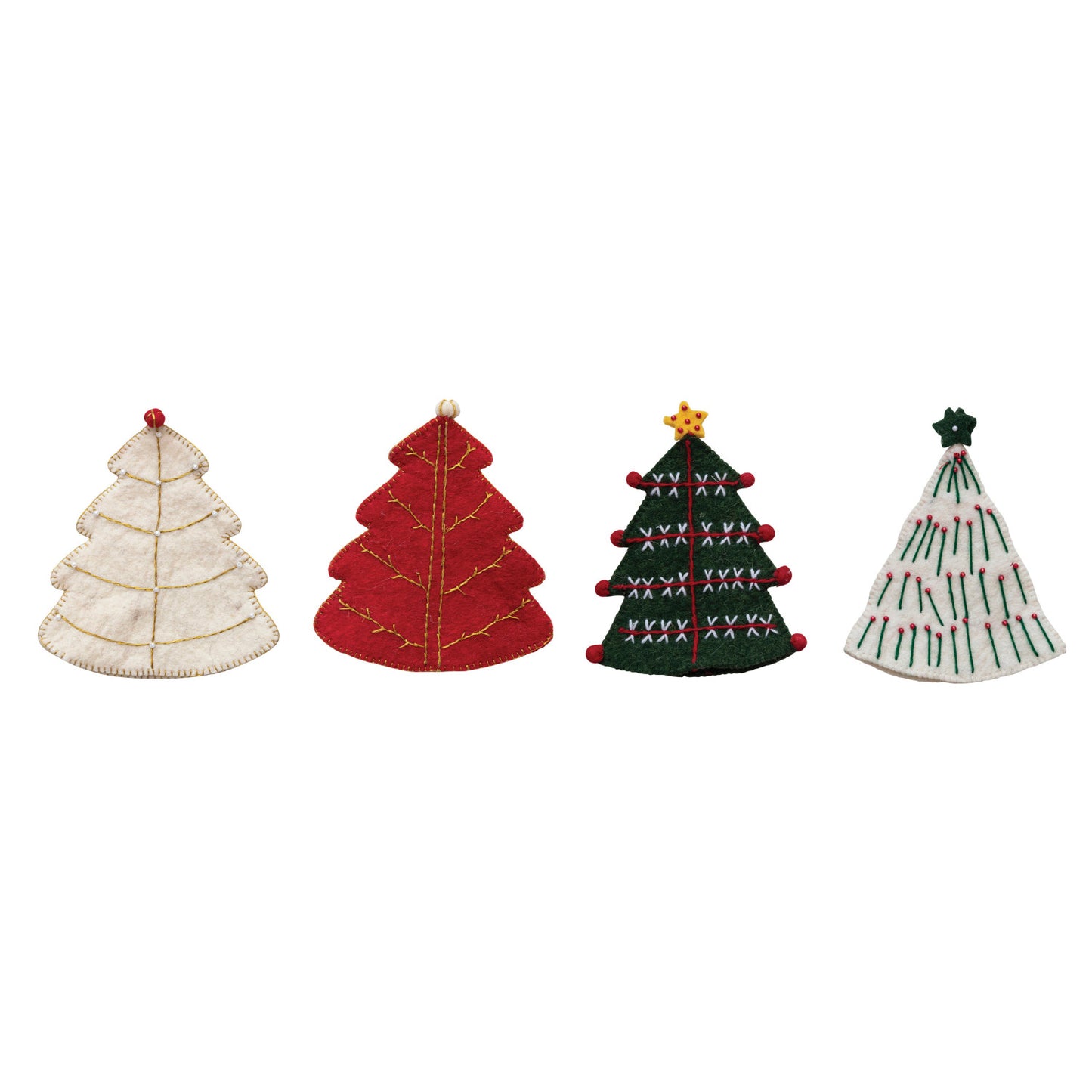 7"H Handmade Wool Felt Tree Bottle Topper w/ Beads & Embroidery, 4 Styles
