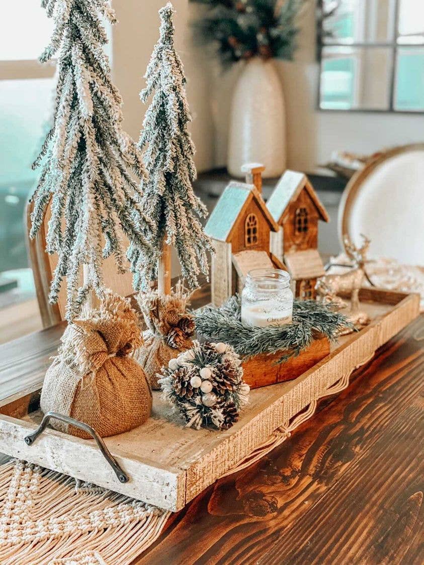 Wood Tray with Handles, Antique White, Handmade