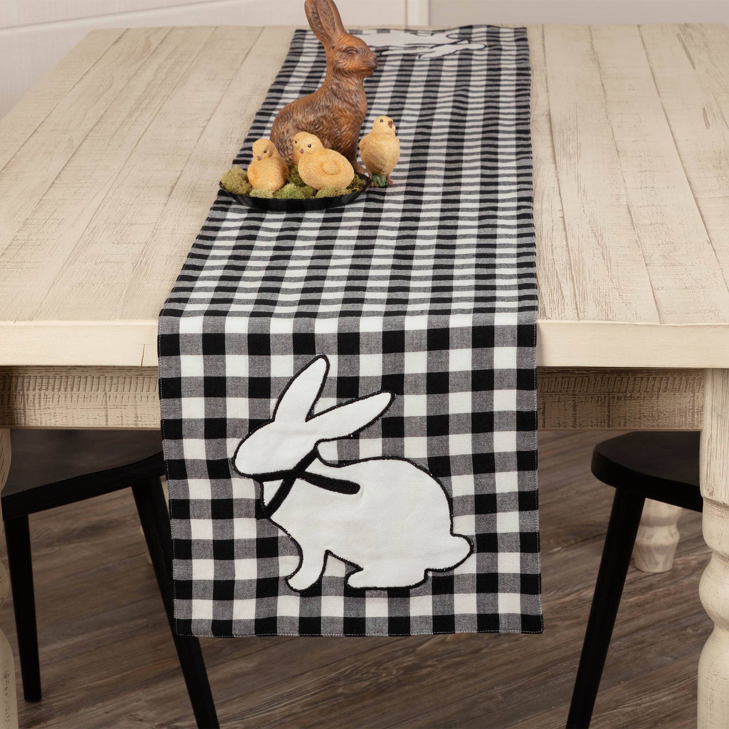 Vintage Check Black Applique Bunny Runner 36Lx13W