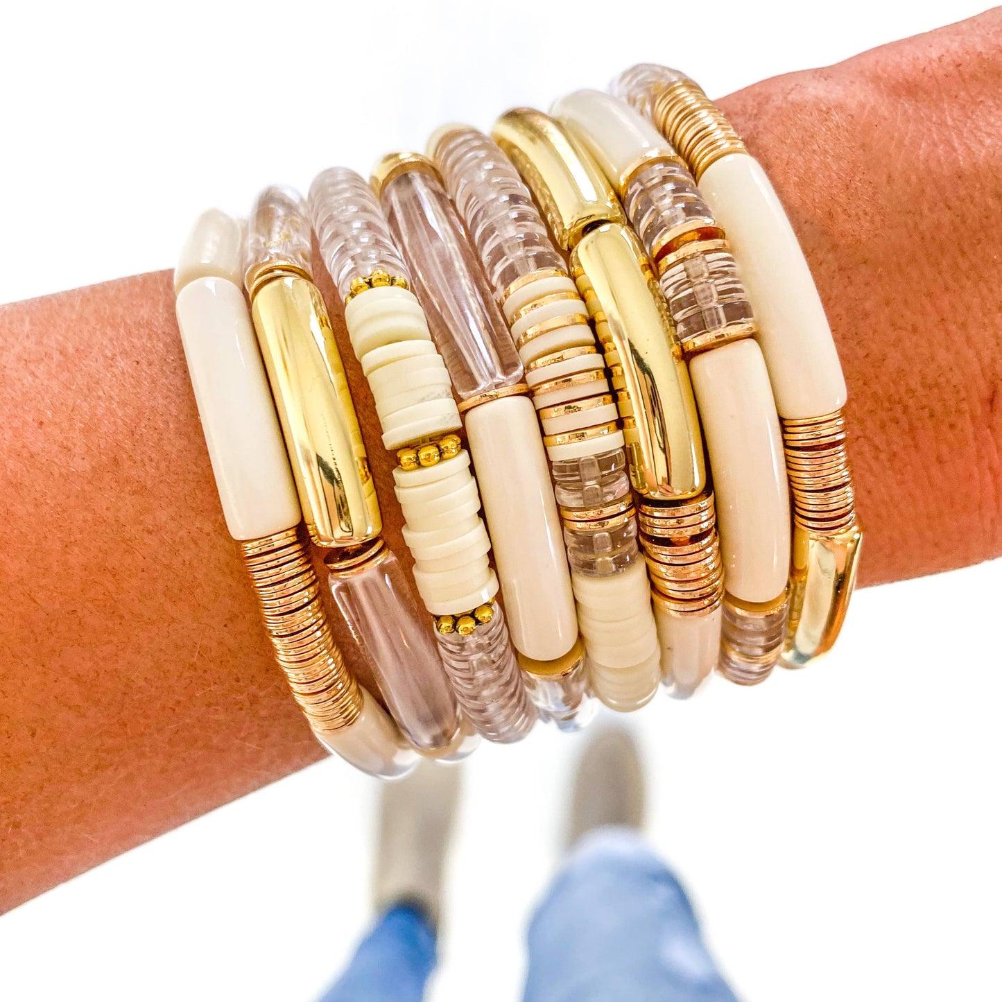 Small Ivory Acrylic Tube Bamboo Bracelet