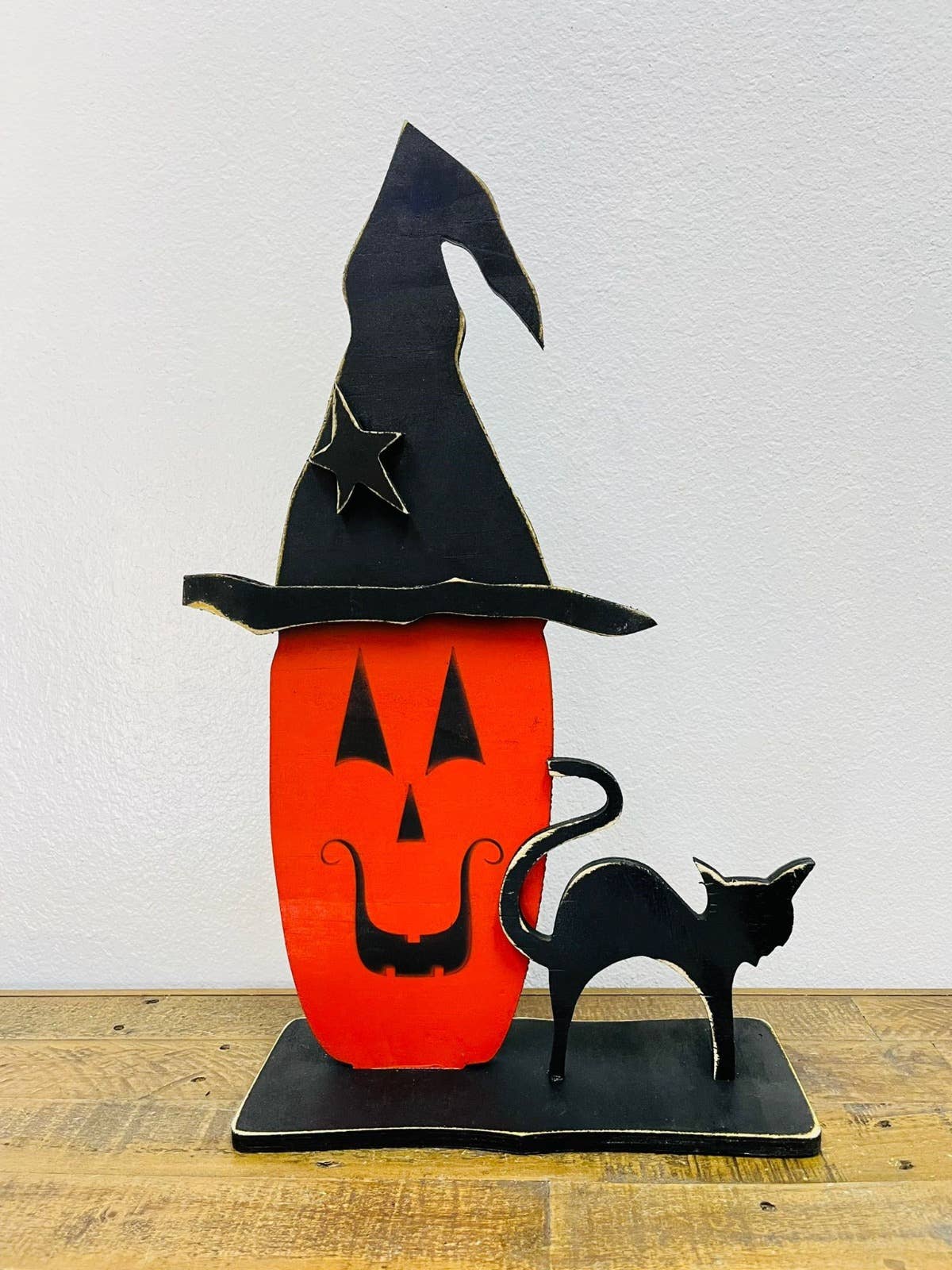 Pumpkin with Cat, Wood Decor, Handmade