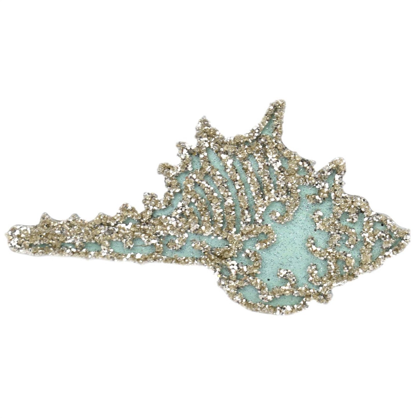 7" x 3.75" Beaded Cut-Out Sea Shell Ornament - Aqua/Champagne