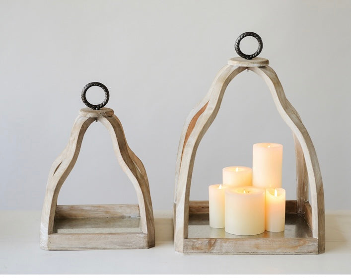 Wood and Metal table top decor lantern large