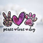 Peace Love Dog, Purple Sticker Vinyl Sticker, 3x3 in.