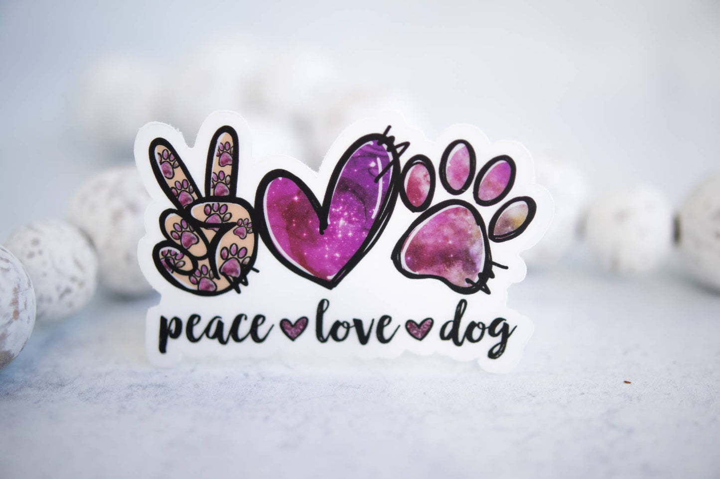 Peace Love Dog, Purple Sticker Vinyl Sticker, 3x3 in.