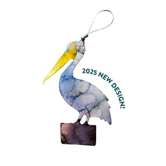 Pelican Ornament - Upcycled Art- Pelican Gift