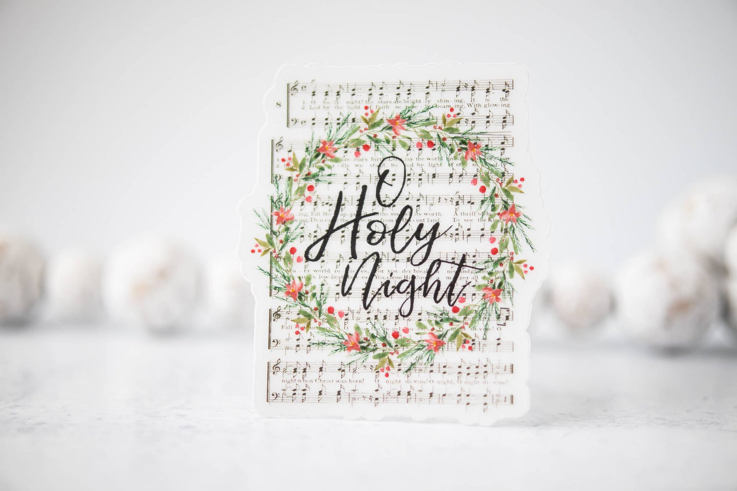 O Holy Night Hymn, Floral Clear, Vinyl Sticker, 3x3 in