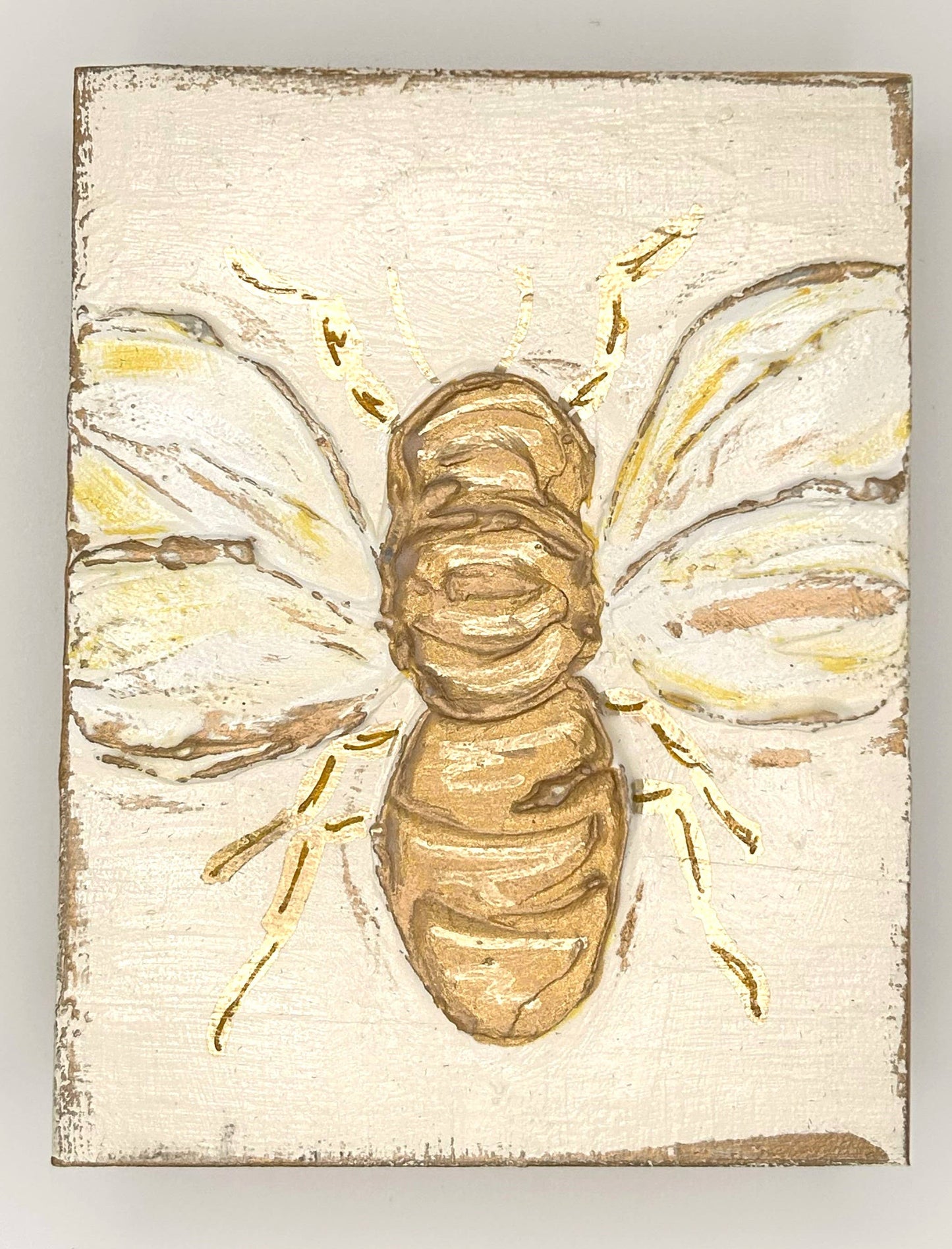 4x5 bee bumble honey floral botanical painted textured block