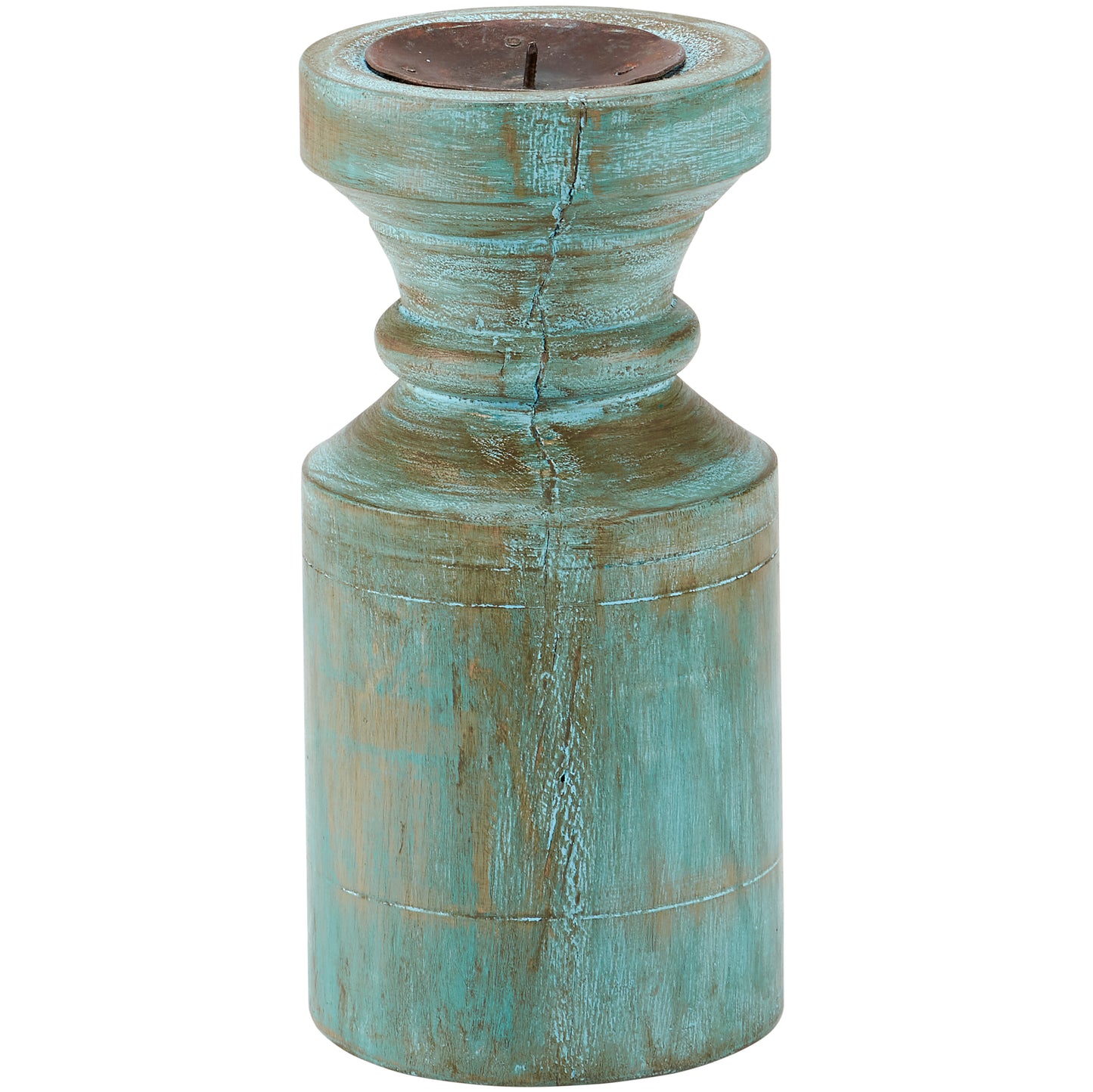 Distressed Blue Candleholder