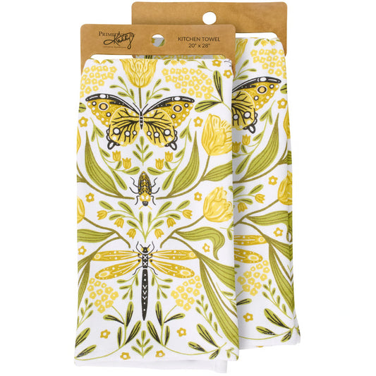 Golden dragonfly dish towel