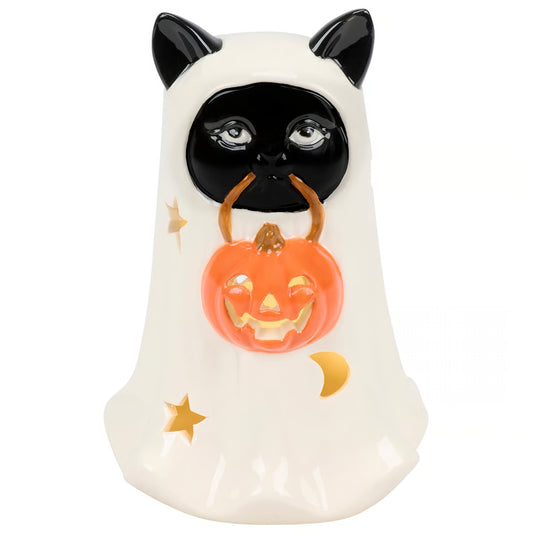 Lighted ghost cat figurine