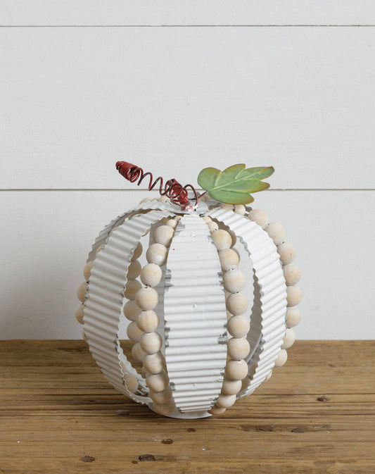 Corrugated Metal And Beads Pumpkin, Sm (PC)