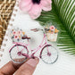 Pink Floral Bicycle, Clear Vinyl, Sticker, 3x3 inch