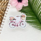 Pink Floral Bicycle, Clear Vinyl, Sticker, 3x3 inch