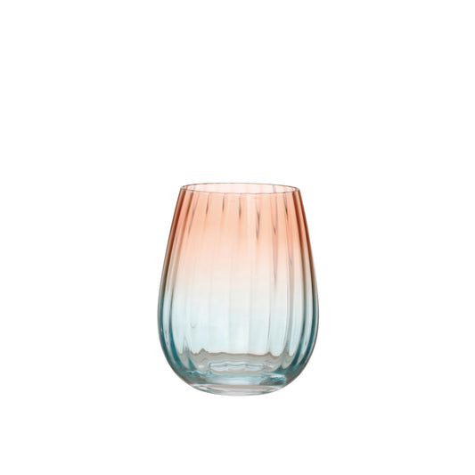 18 oz. Two-Tone Stemless Fluted Wine Glass, Blush Color & Blue