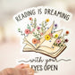 Reading Is Dreaming, Floral Book Vinyl Sticker, 3x3 in.