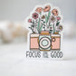 Focus On The Good, Retro Camera Vinyl Sticker, 3x3 in.