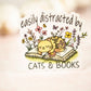 Easily Distracted By Cats & Books,  Vinyl Sticker, 3x3 in.