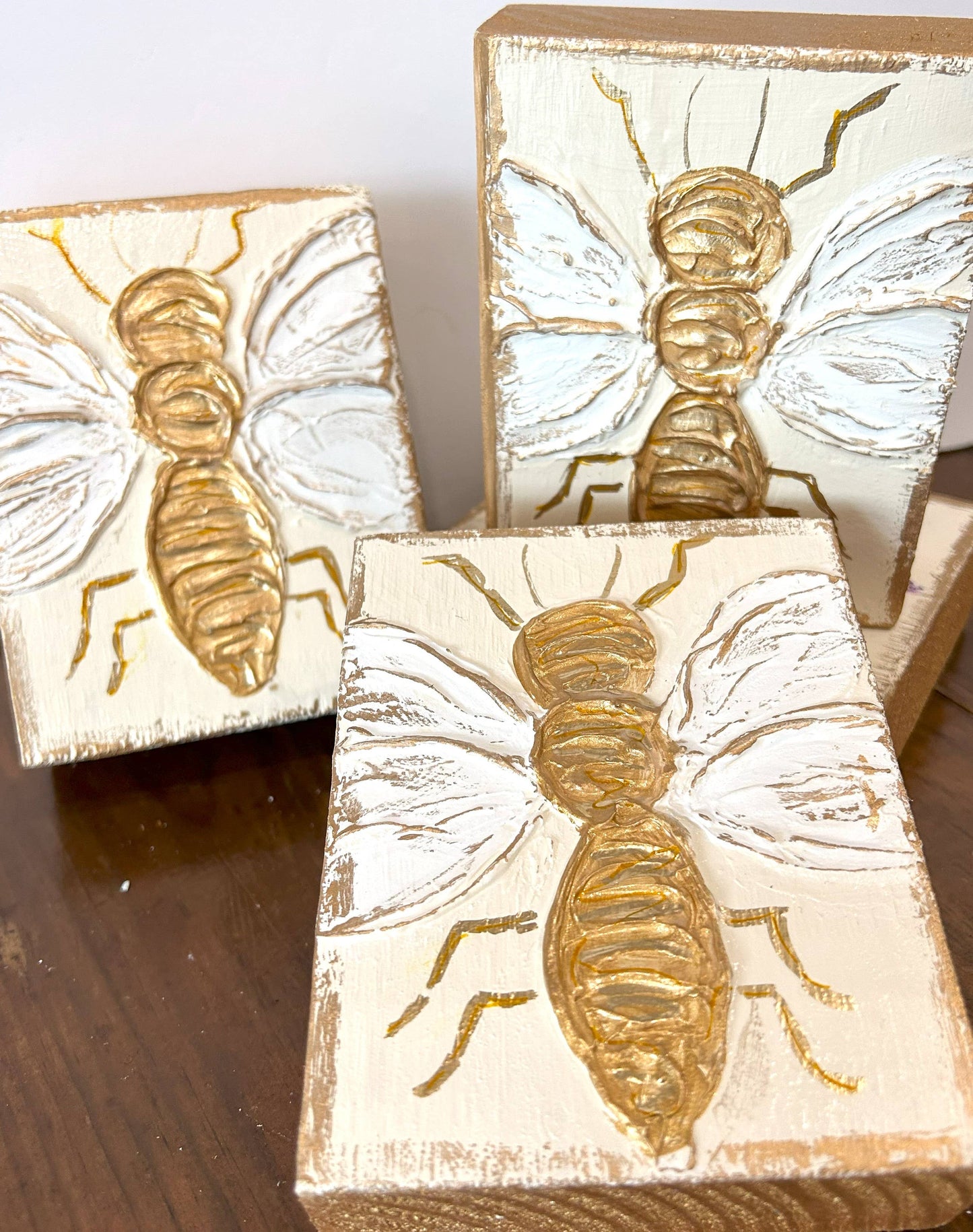 4x5 bee bumble honey floral botanical painted textured block