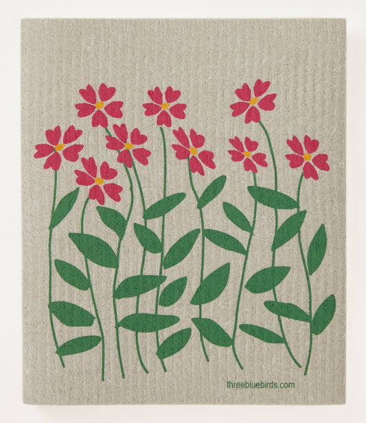 Zinnias on Sand Swedish Dishcloth