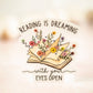 Reading Is Dreaming, Floral Book Vinyl Sticker, 3x3 in.