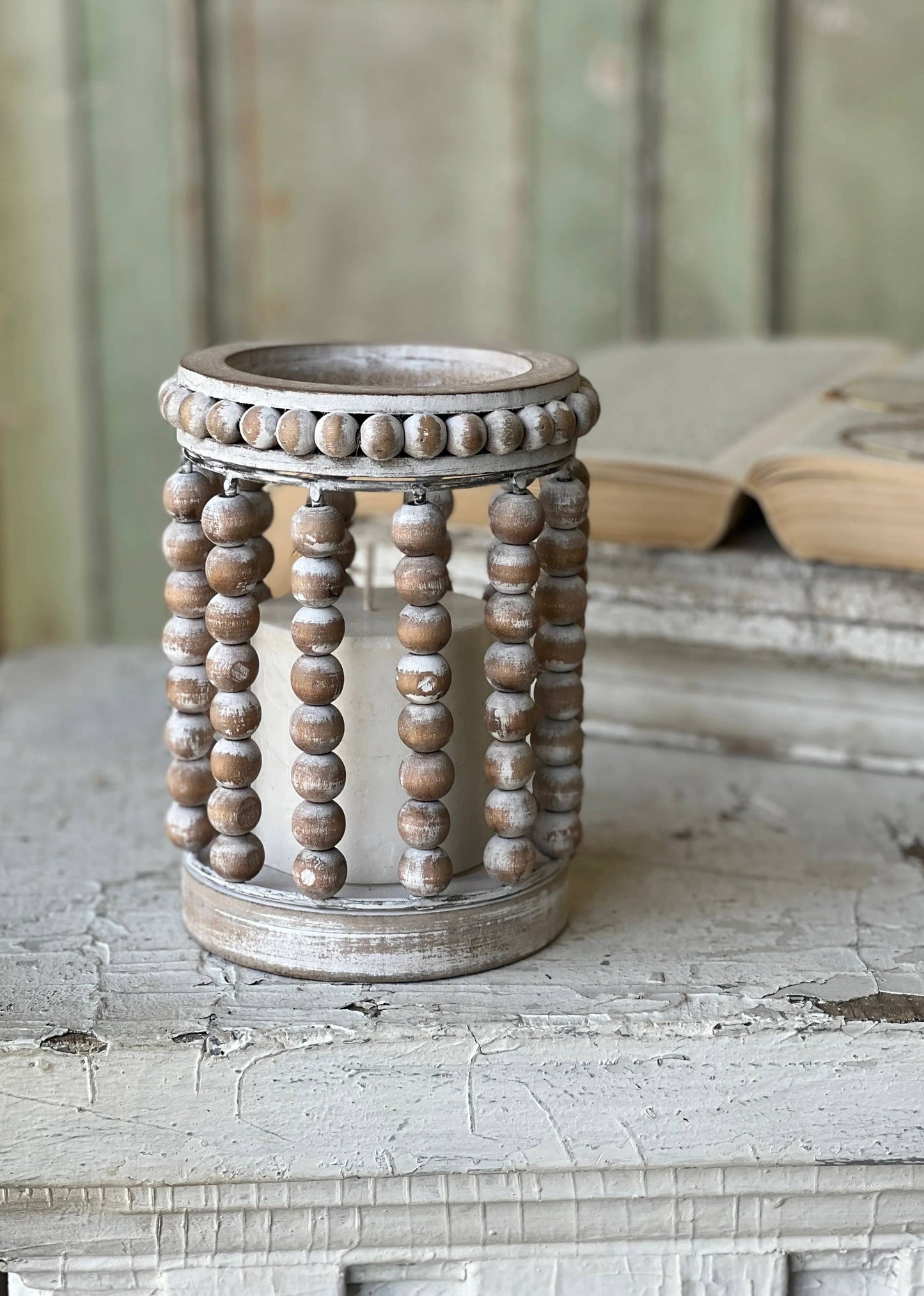 Amalfi Distressed Wood Beaded Lantern