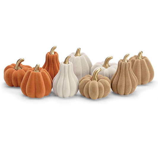 Small Harvest Flocked Pumpkins Decor