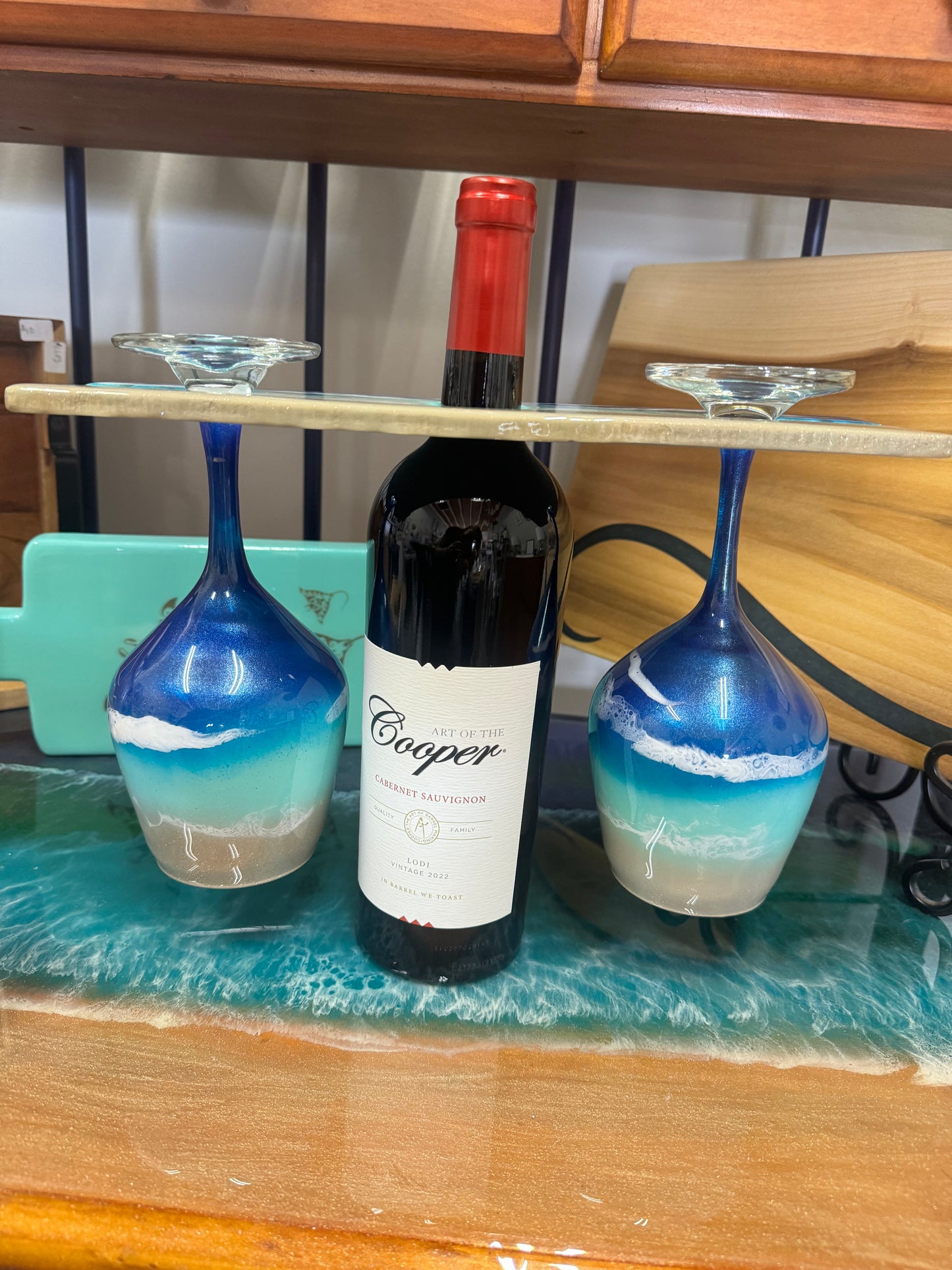 Custom made epoxy wine caddy