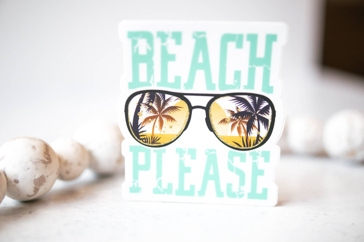 Beach Please,  Sunglasses, Clear, Vinyl Sticker, 3x3 in.