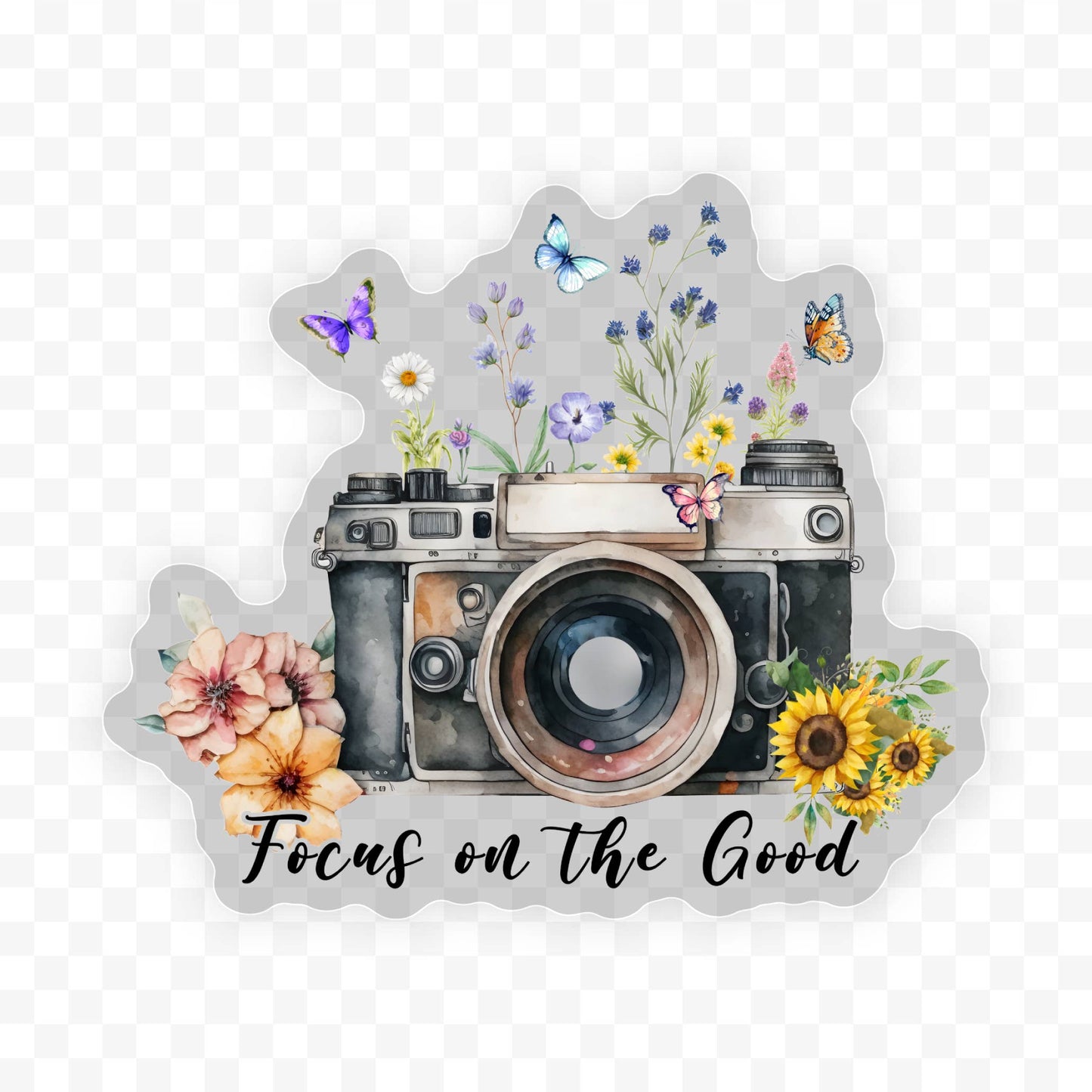 Focus On The Good Camera Clear Vinyl, Sticker, 3x3 in. 