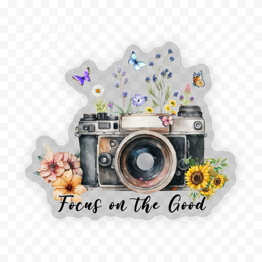 Focus On The Good Camera Clear Vinyl, Sticker, 3x3 in. 