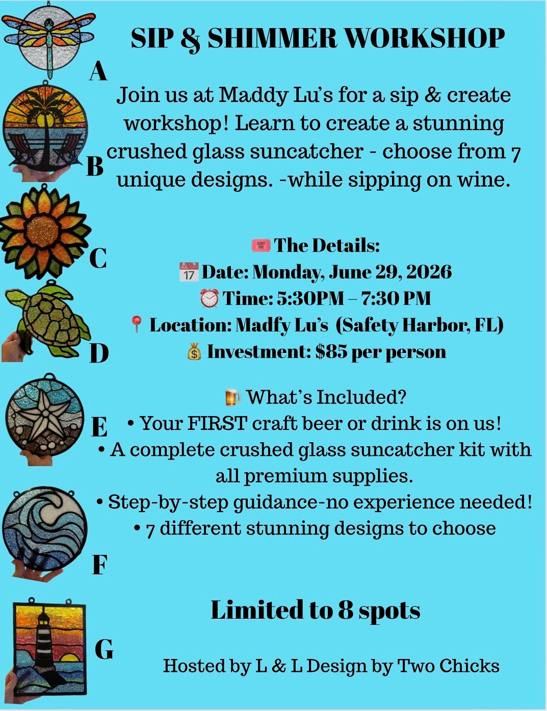 Crushed Glass Epoxy Suncatcher Art Class, Monday June 29th from 5:30-7:30pm