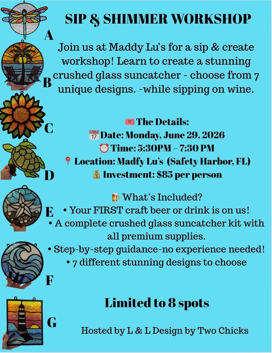 Crushed Glass Epoxy Suncatcher Art Class, Monday June 29th from 5:30-7:30pm