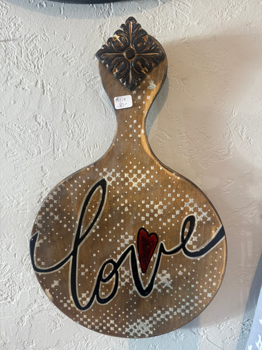 Love round wooden hand painted sign