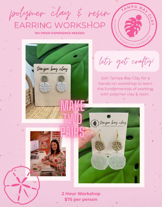 Polymer Clay and Resin Earring workshop, Saturday June 7th from 1pm-3pm.