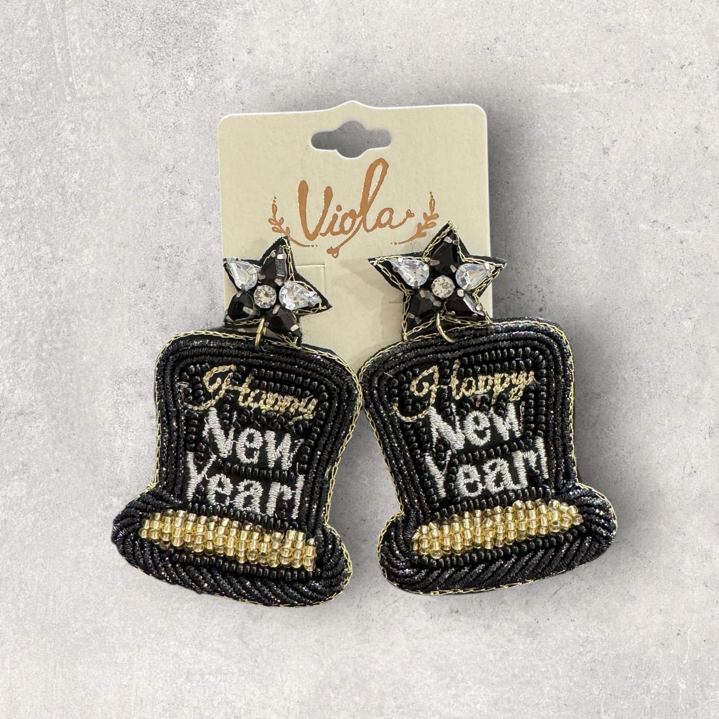 Happy New Year Hat beaded earrings