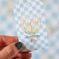 Blue checker print, menorah, Hanukkah, chic gift tag