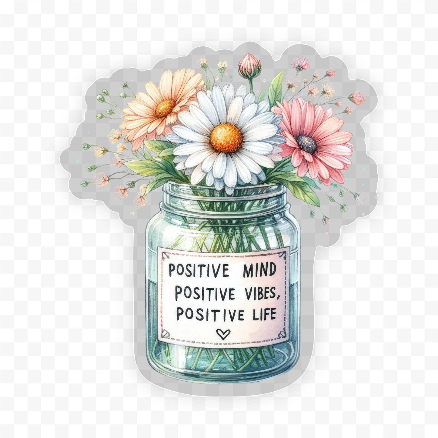Positive Mind Floral Vase Clear Vinyl, Sticker, 3x3 in. 