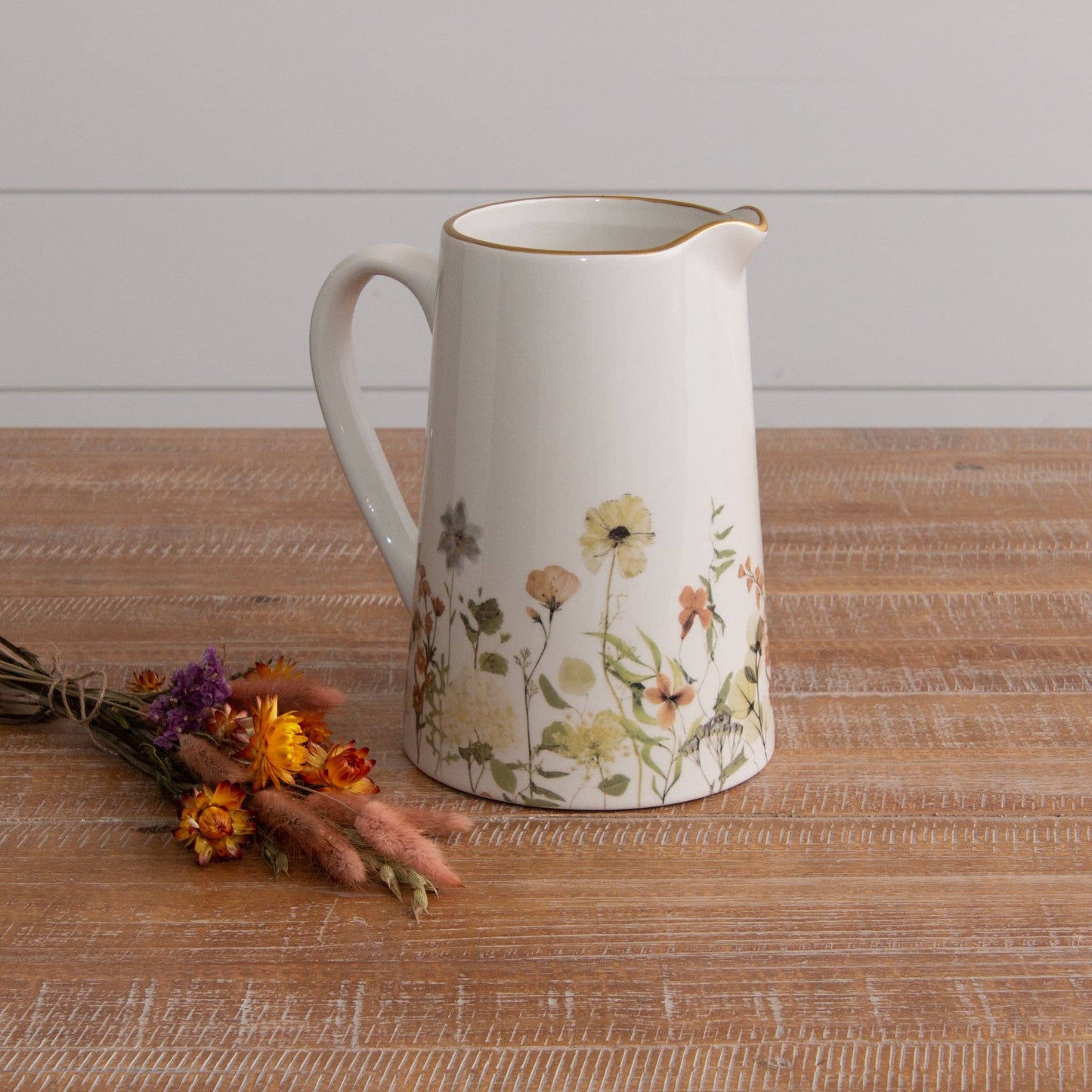 Dried Flower Pitcher With Gold Rim (PC)