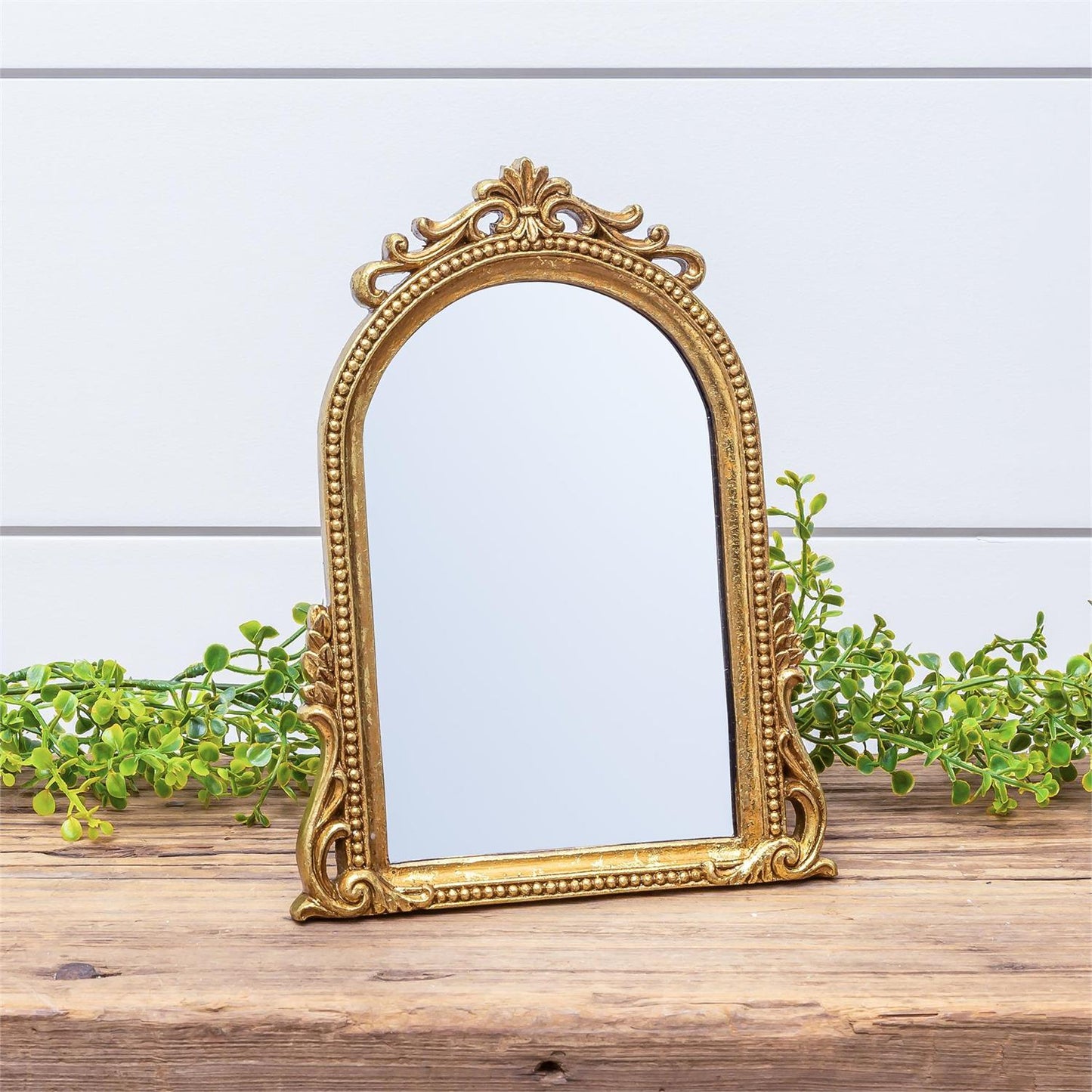 Arched Gold Leaf Tabletop Easel Mirror