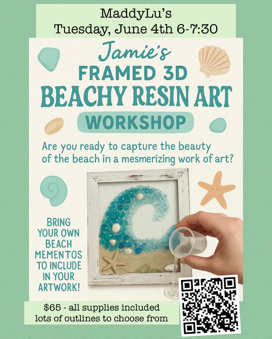 Framed 3D Beachy Resin Art, Tuesday June 4th from 6-7:30pm