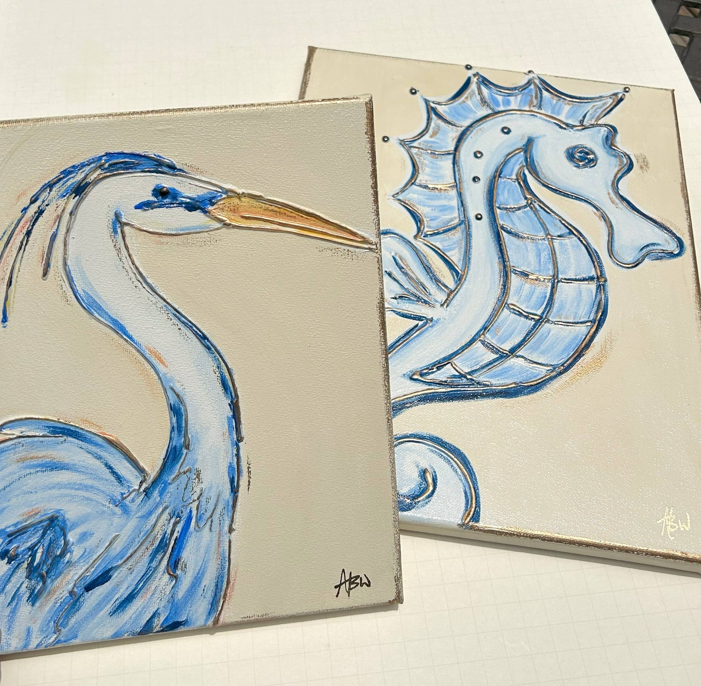 Blue Heron hand painted | coastal beach nautical