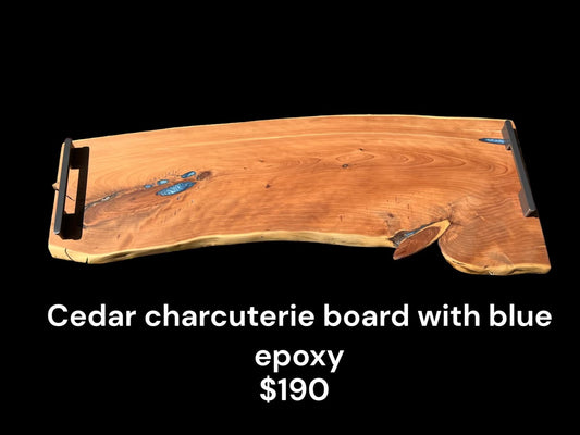 Cedar charcuterie board with epoxy