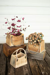 Small Rustic Recylced  Wood Handbag Planters