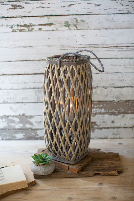 Tall Grey Square Willow Lantern