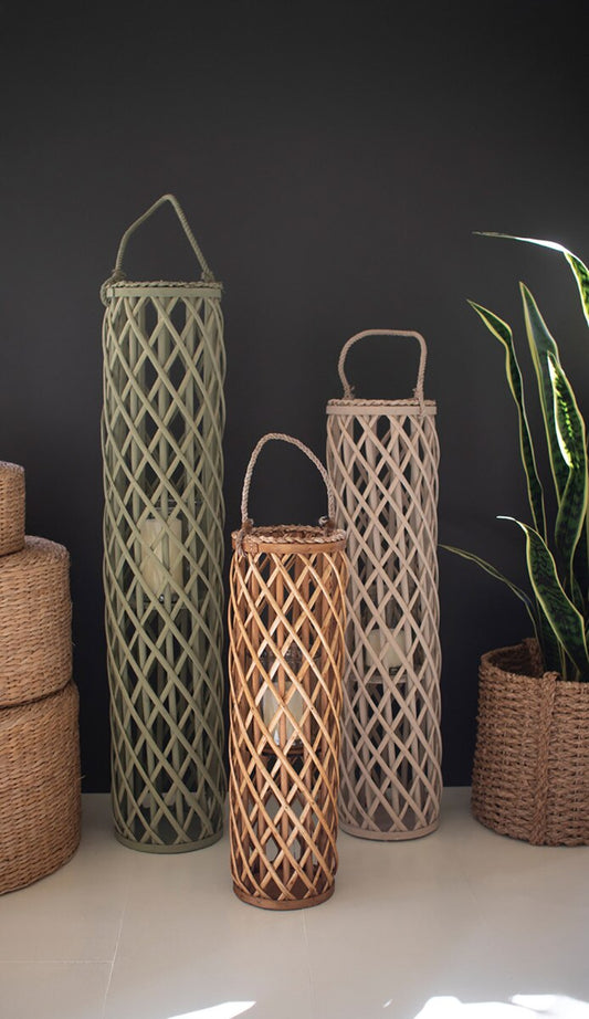 Set of 3 Tall Willow Lantern with Inserts