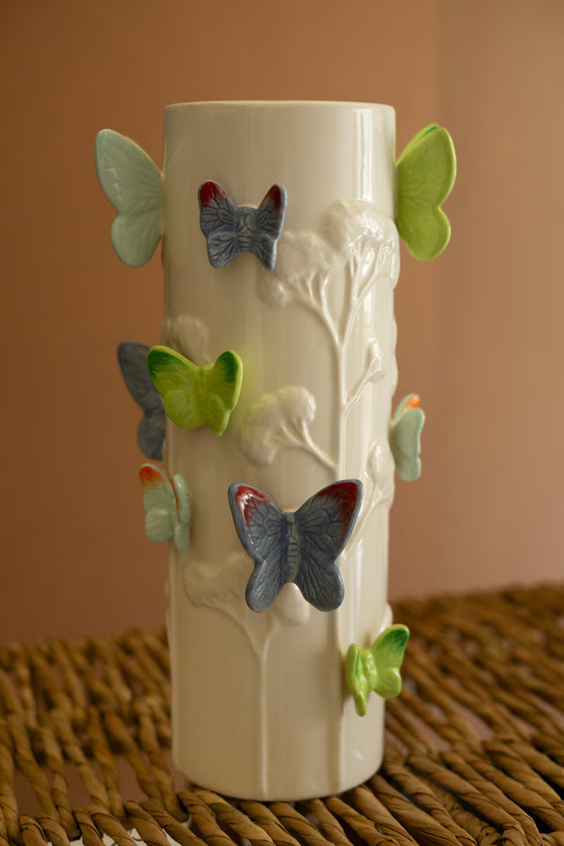 Colorful butterfly ceramic vase