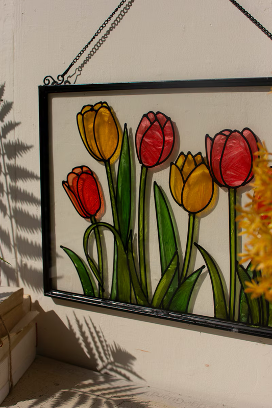 Stained Glass Flowers Wall Hanging